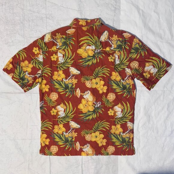High Sierra Linen Blend Hawaiian Shirt - S Red Pineapple Piña colada Print - Picture 4 of 4